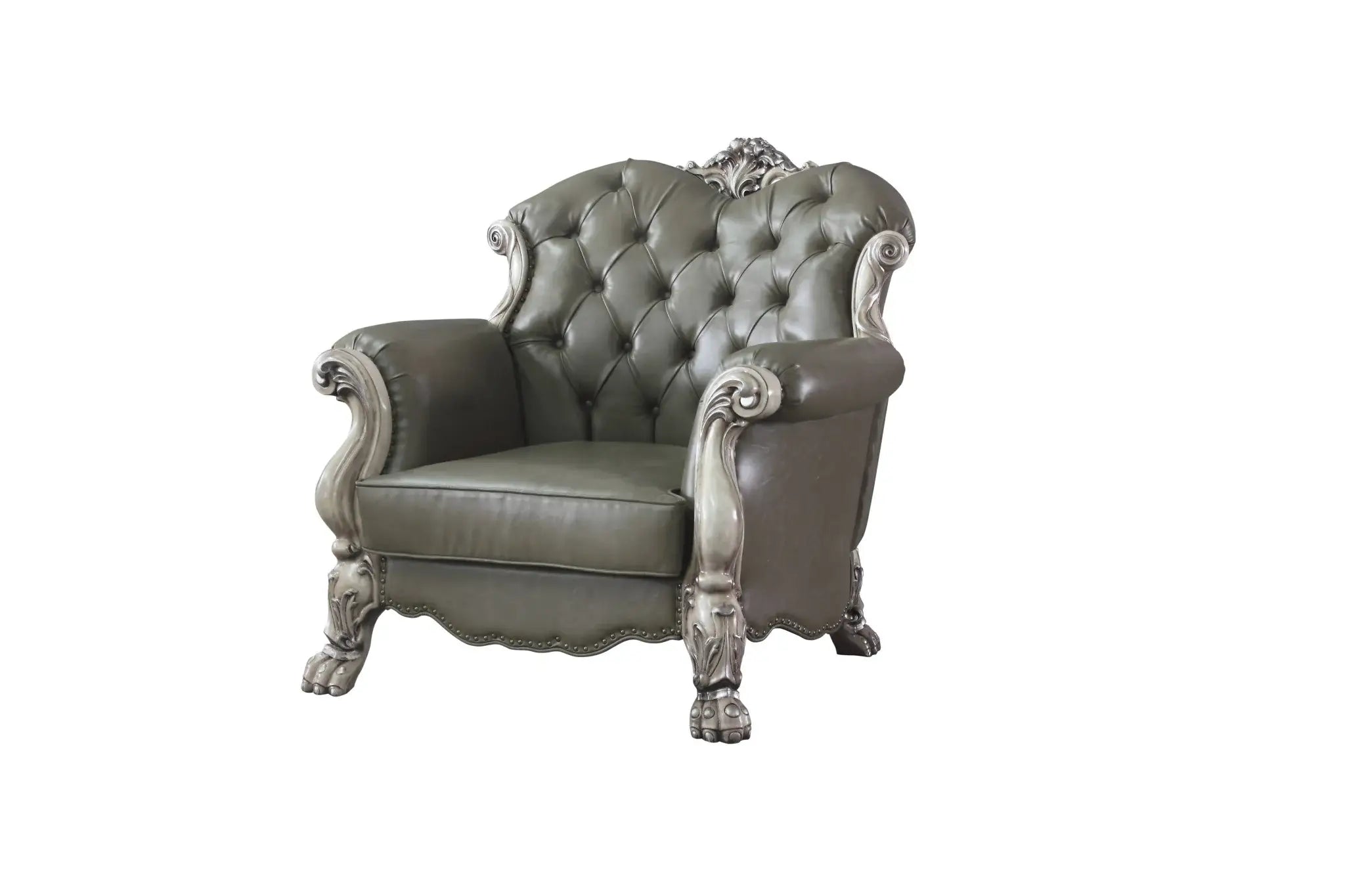45" Bone White Faux Leather And Vintage Bone White Arm Chair - Homeroots - Flyclothing LLC