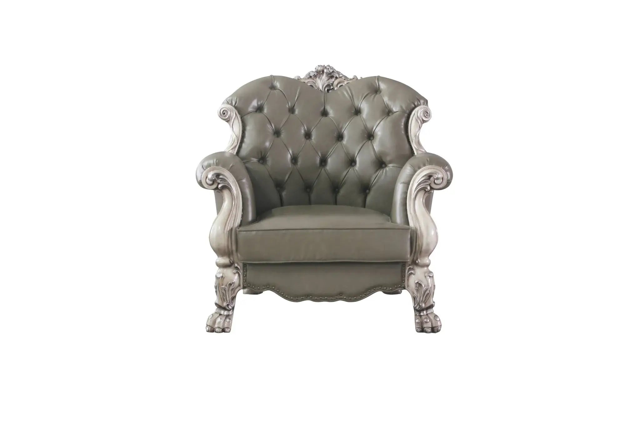 45" Bone White Faux Leather And Vintage Bone White Arm Chair - Homeroots - Flyclothing LLC