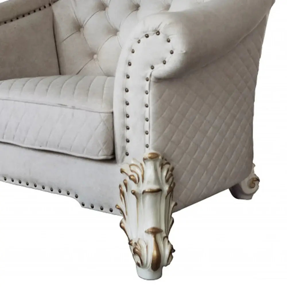 43" Two Tone Ivory Fabric And Antique Pearl Striped Arm Chair - Homeroots - Flyclothing LLC