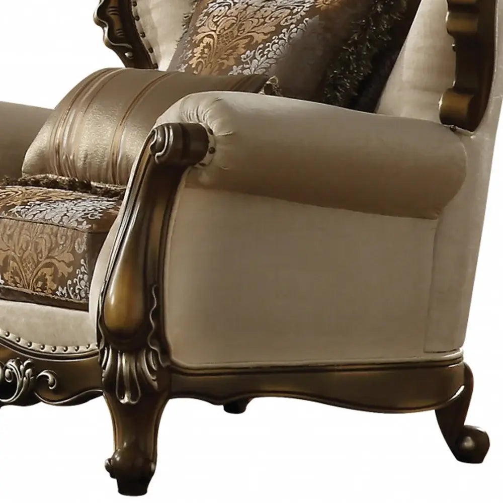 49" Tan And Brown Fabric Floral Tufted Wingback Chair - Homeroots - Flyclothing LLC