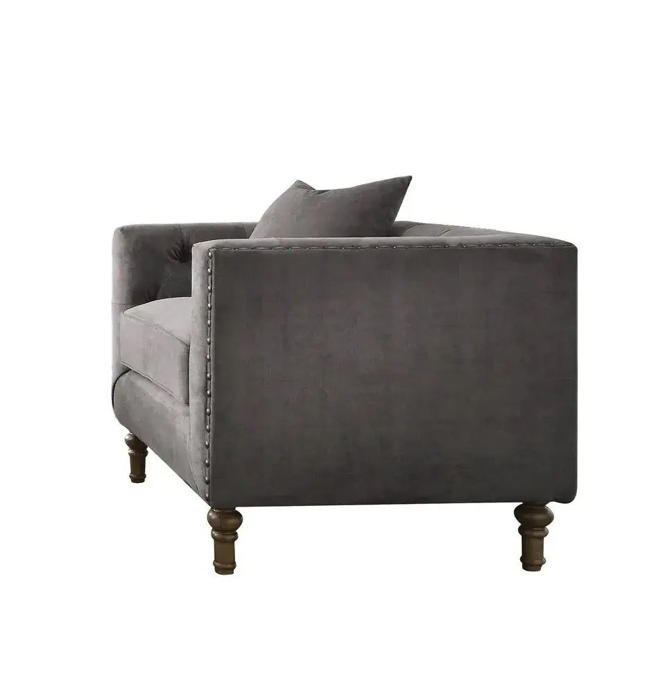 41" Gray And Brown Velvet Tufted Arm Chair And Toss Pillow - Homeroots - Flyclothing LLC