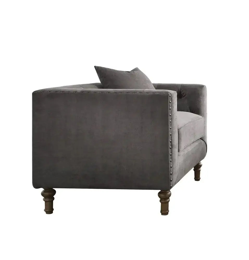 41" Gray And Brown Velvet Tufted Arm Chair And Toss Pillow - Homeroots - Flyclothing LLC