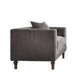 41" Gray And Brown Velvet Tufted Arm Chair And Toss Pillow - Homeroots - Flyclothing LLC