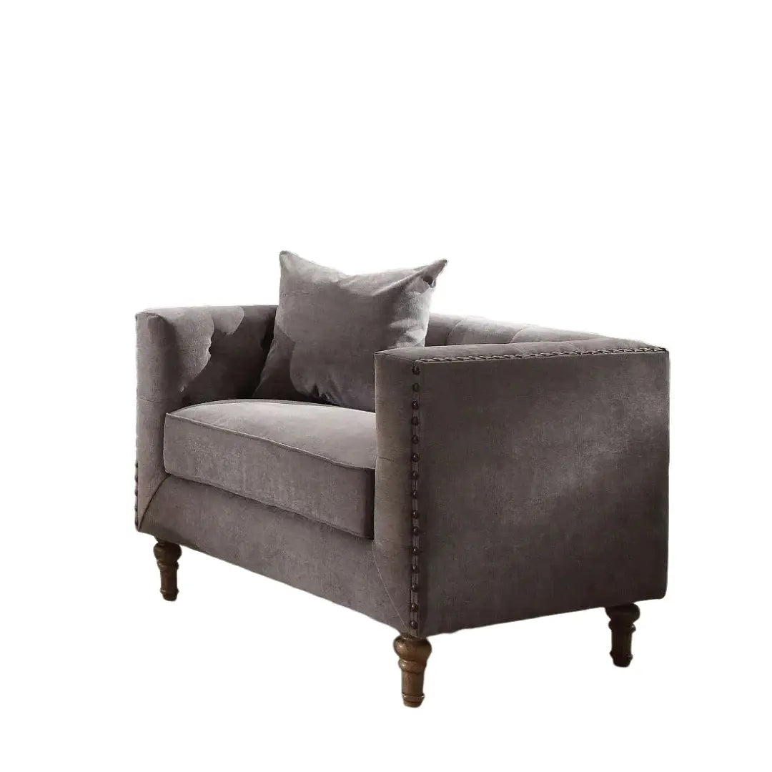 41" Gray And Brown Velvet Tufted Arm Chair And Toss Pillow - Homeroots - Flyclothing LLC