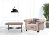 45" Beige Linen And Black Tufted Chesterfield Chair - Homeroots - Flyclothing LLC
