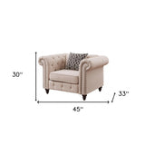 45" Beige Linen And Black Tufted Chesterfield Chair - Homeroots - Flyclothing LLC