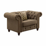 45" Brown Linen And Black Tufted Chesterfield Chair - Homeroots - Flyclothing LLC