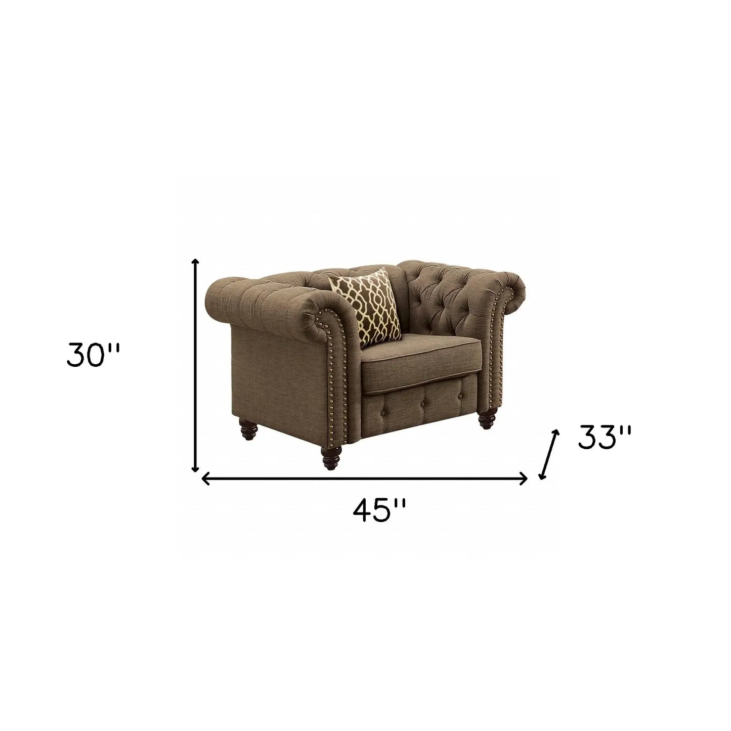45" Brown Linen And Black Tufted Chesterfield Chair - Homeroots - Flyclothing LLC