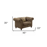 45" Brown Linen And Black Tufted Chesterfield Chair - Homeroots - Flyclothing LLC