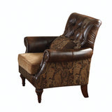 38" Brown And Black Faux Leather Floral Tufted Arm Chair - Homeroots - Flyclothing LLC