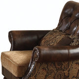 38" Brown And Black Faux Leather Floral Tufted Arm Chair - Homeroots - Flyclothing LLC