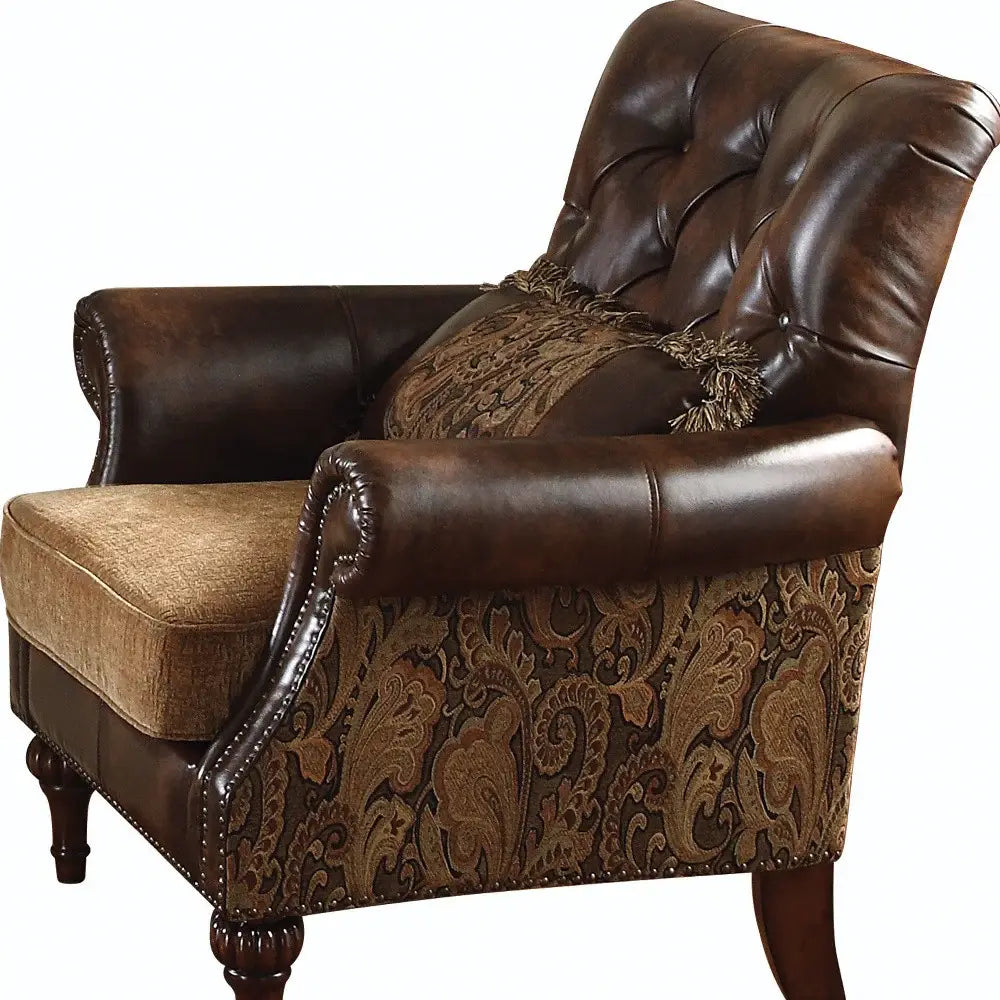 38" Brown And Black Faux Leather Floral Tufted Arm Chair - Homeroots - Flyclothing LLC