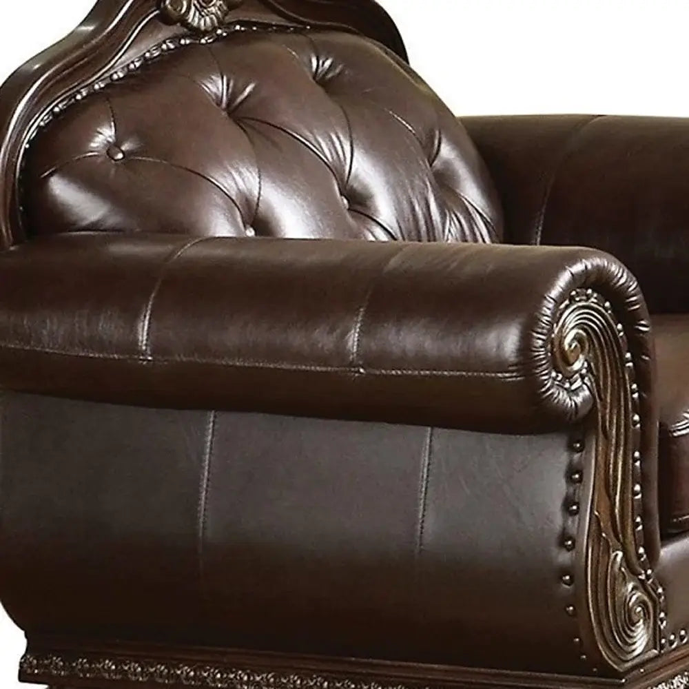 47" Espresso Top Grain Leather Tufted Arm Chair - Homeroots - Flyclothing LLC