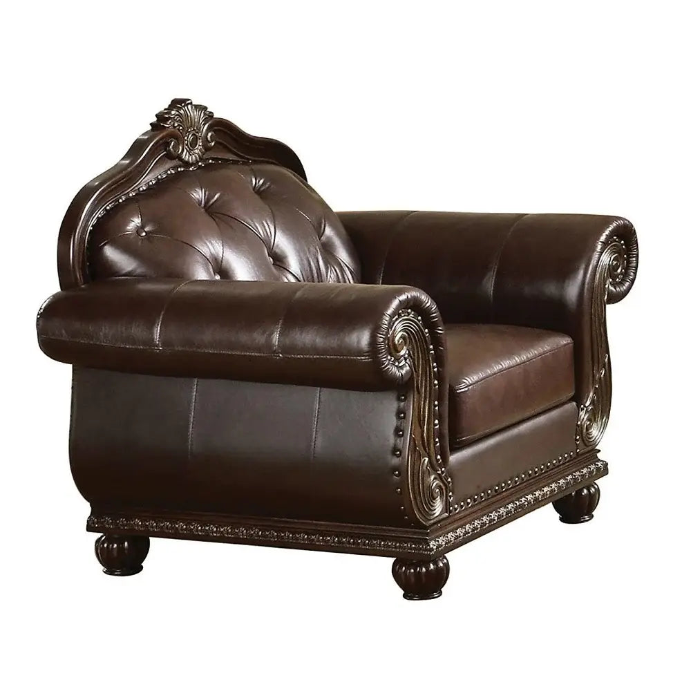 47" Espresso Top Grain Leather Tufted Arm Chair - Homeroots - Flyclothing LLC