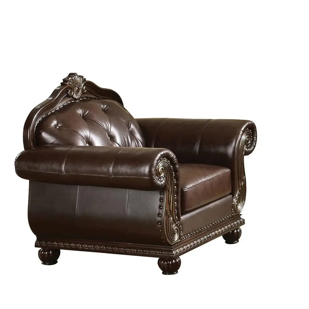 47" Espresso Top Grain Leather Tufted Arm Chair - Homeroots - Flyclothing LLC