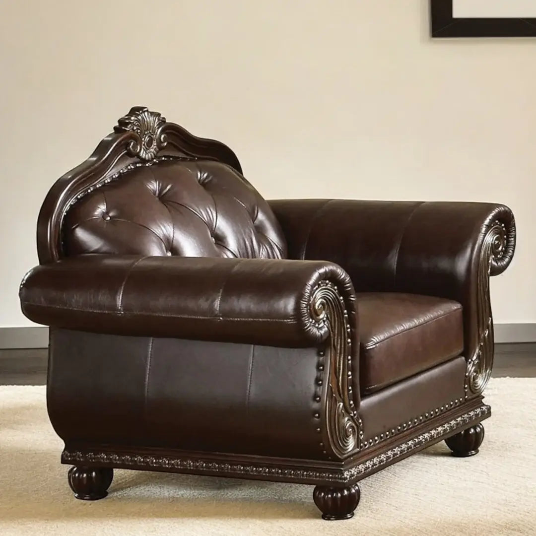 47" Espresso Top Grain Leather Tufted Arm Chair - Homeroots - Flyclothing LLC