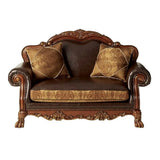 46" Brown And Cherry Blossom Pink Faux Leather Floral Tufted Arm Chair - Homeroots - Flyclothing LLC