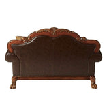 46" Brown and Cherry Blossom Pink Faux Leather Floral Tufted Arm Chair And Toss Pillow