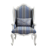 31" Blue White And Brown Fabric And White Striped Wingback Chair - Homeroots - Flyclothing LLC