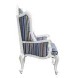 31" Blue White And Brown Fabric And White Striped Wingback Chair - Homeroots - Flyclothing LLC