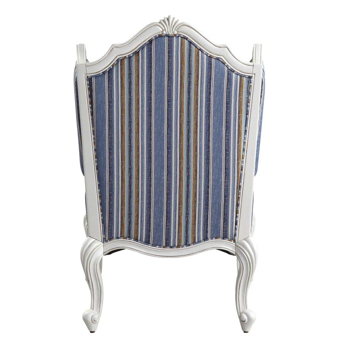 31" Blue White And Brown Fabric And White Striped Wingback Chair - Homeroots - Flyclothing LLC