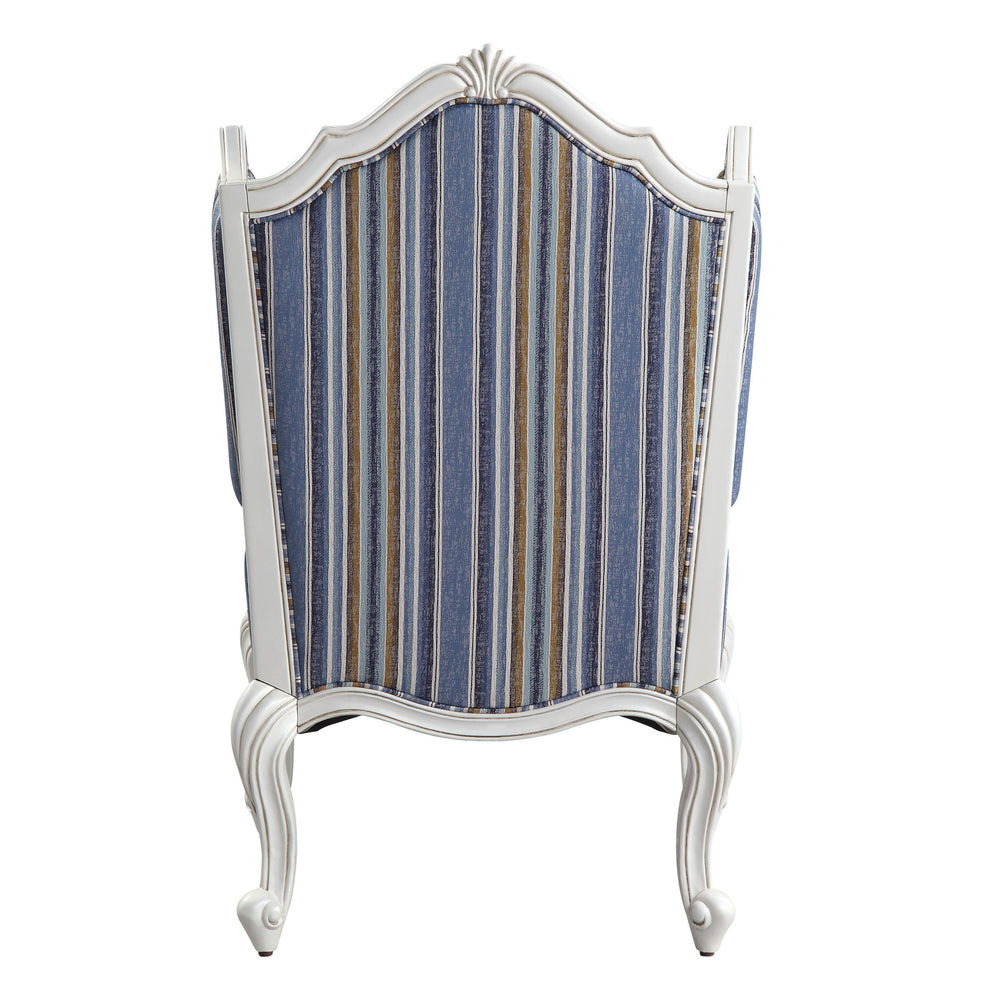 31" Blue and White Fabric Striped Wingback Chair And Toss Pillow