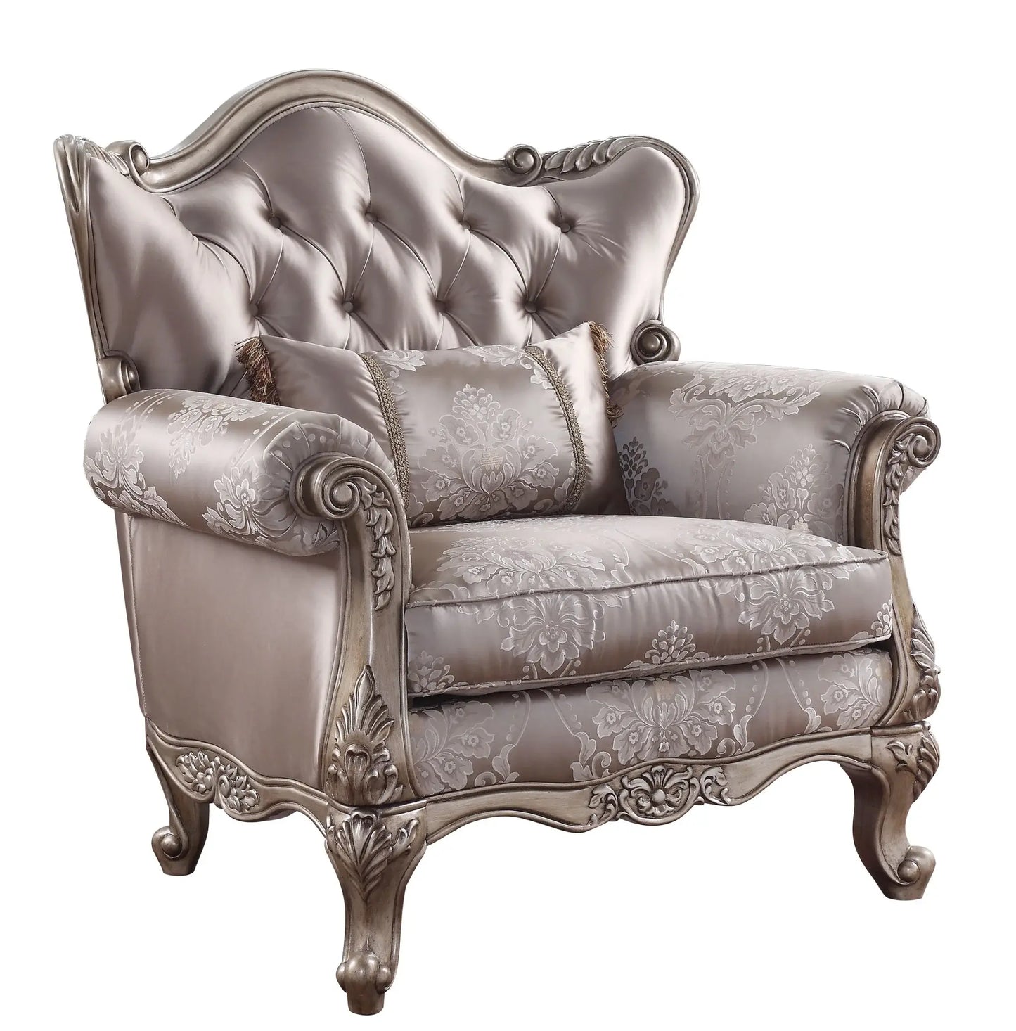45" Champagne Fabric Floral Tufted Arm Chair - Homeroots - Flyclothing LLC