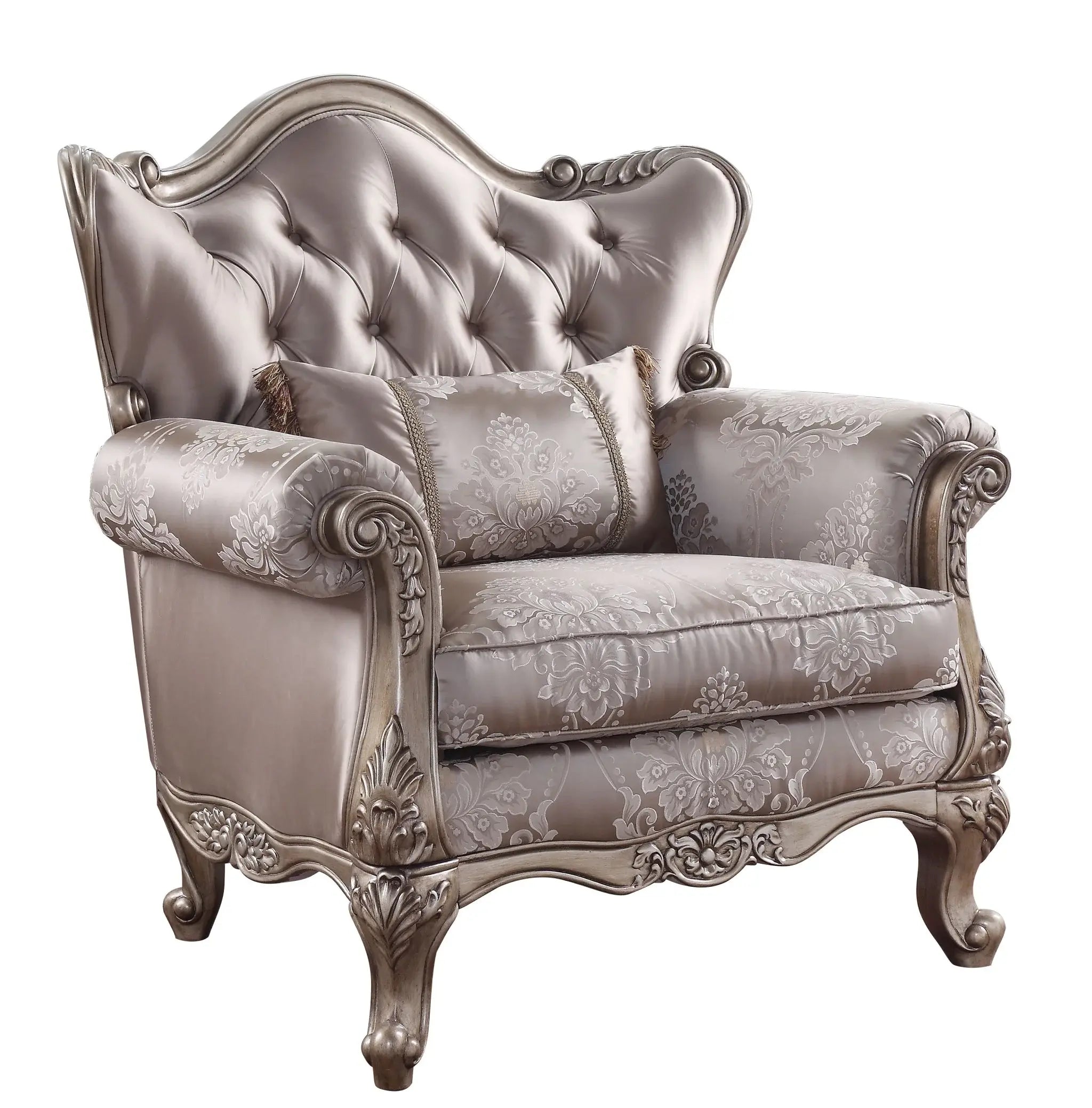 45" Champagne Fabric Floral Tufted Arm Chair - Homeroots - Flyclothing LLC