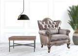 45" Champagne Fabric Floral Tufted Arm Chair - Homeroots - Flyclothing LLC