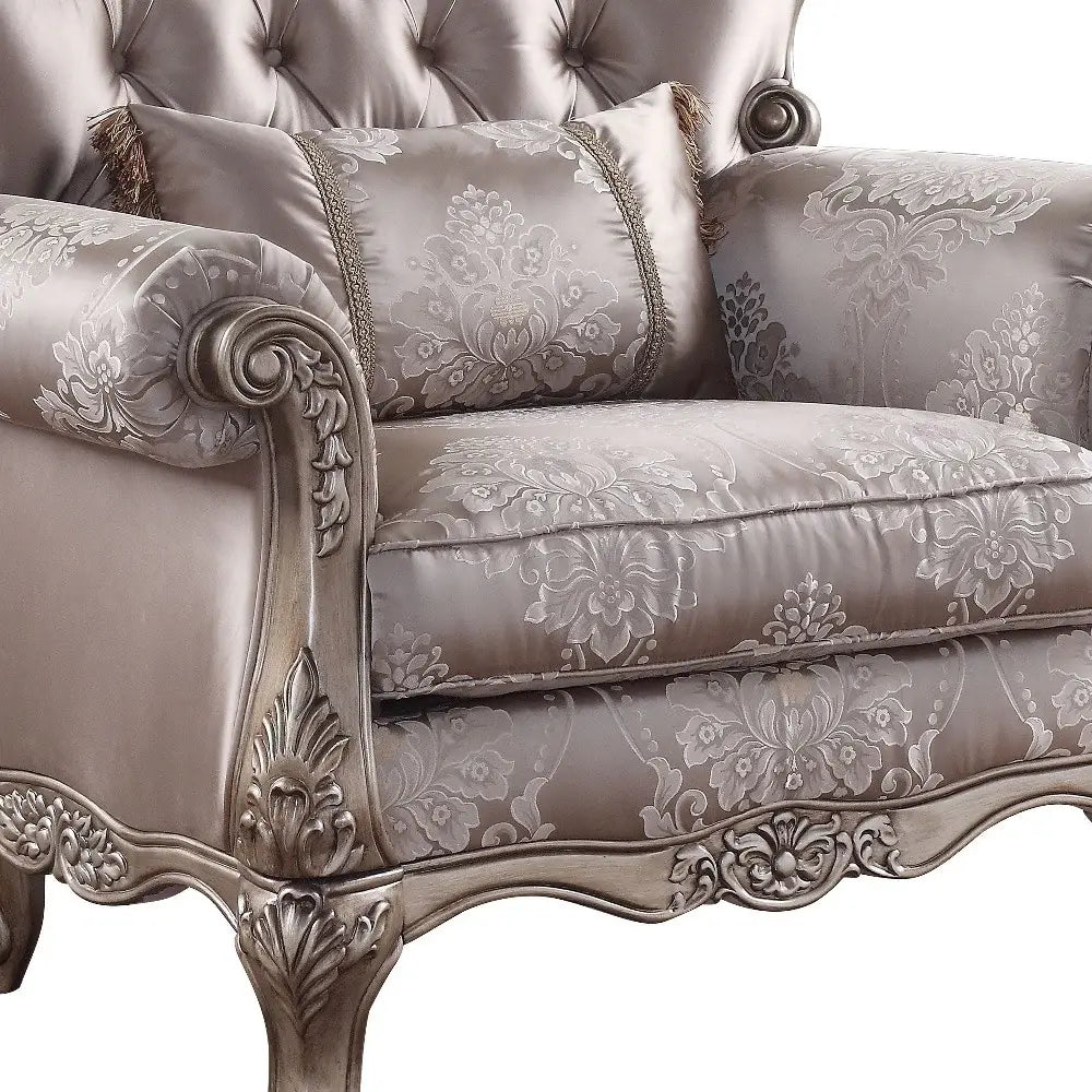 45" Champagne Fabric Floral Tufted Arm Chair - Homeroots - Flyclothing LLC
