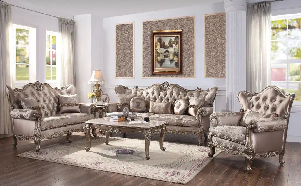 45" Champagne Fabric Floral Tufted Arm Chair - Homeroots - Flyclothing LLC