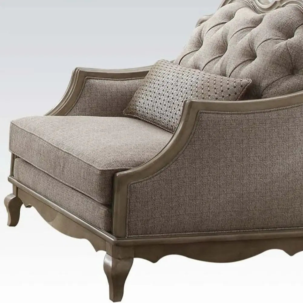 38" Beige And Taupe Fabric Tufted Chair and a Half And Toss Pillow - Homeroots - Flyclothing LLC
