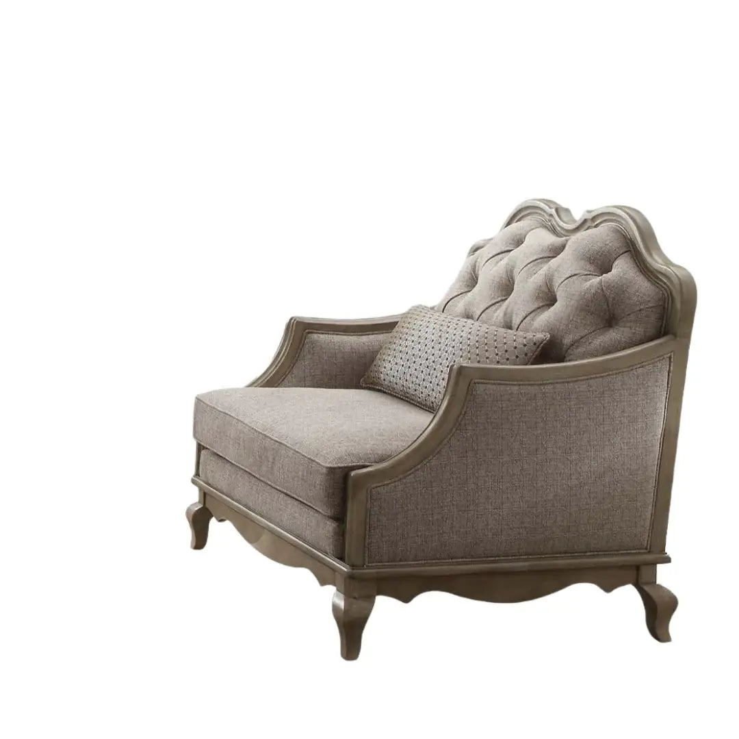 38" Beige And Taupe Fabric Tufted Chair and a Half And Toss Pillow - Homeroots - Flyclothing LLC