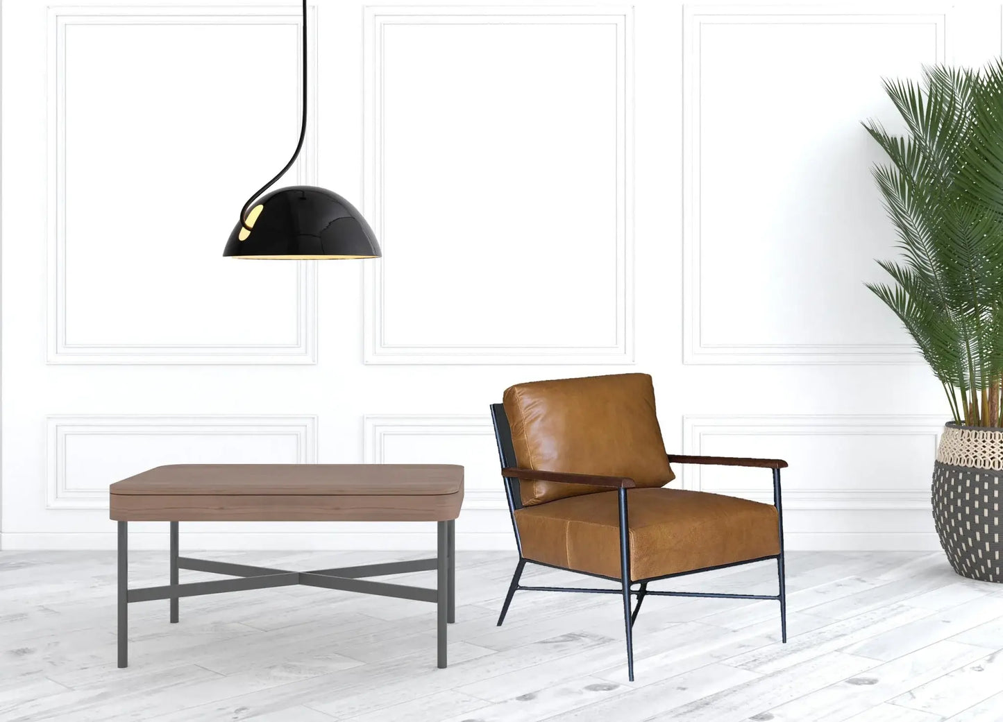 24" Brown Top Grain Leather And Black Solid Color Arm Chair - Homeroots - Flyclothing LLC