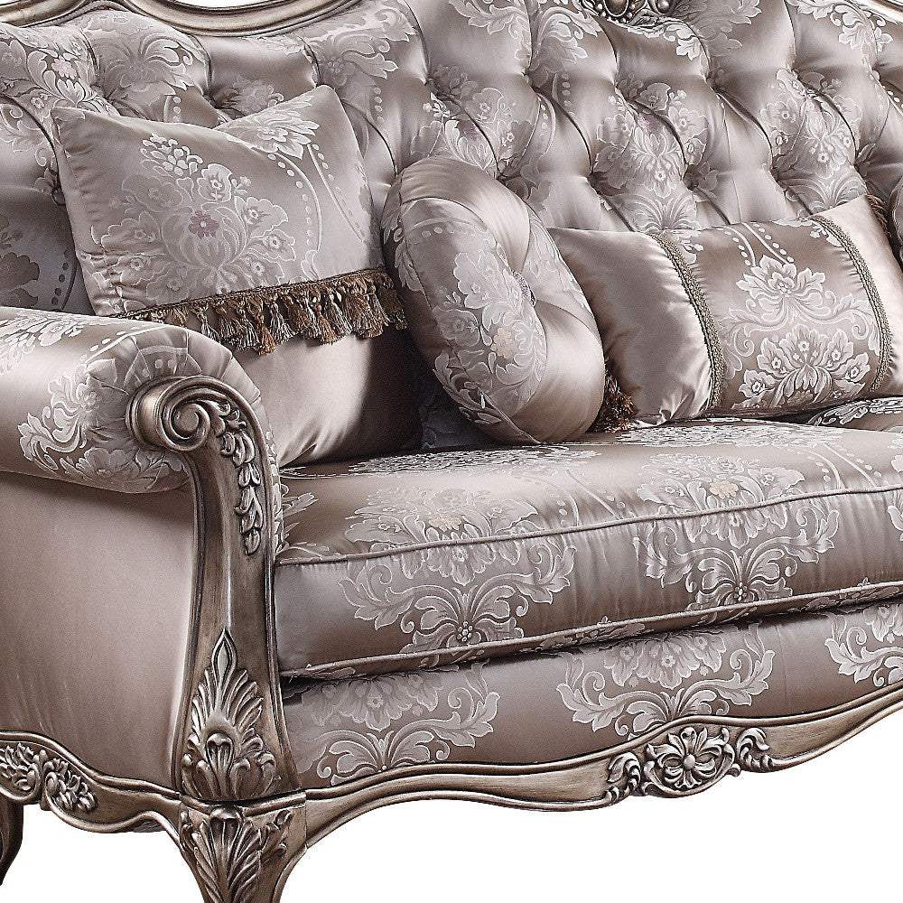 94" Dark Gray Imitation Silk Damask Sofa And Toss Pillows With Champagne Legs - Homeroots - Flyclothing LLC