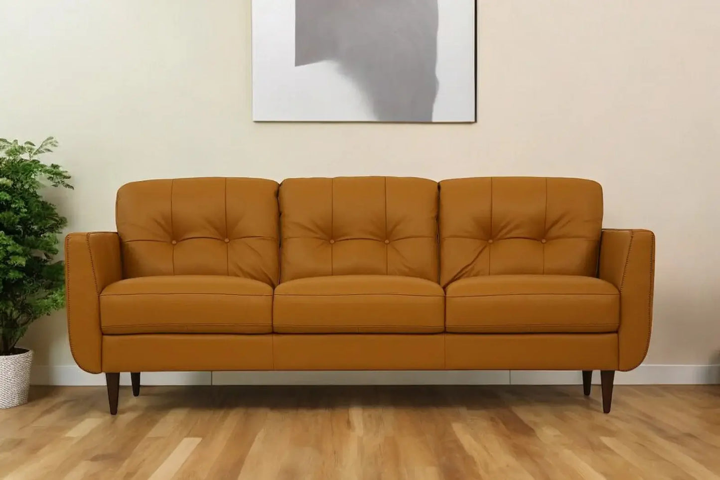 83" Orange Leather Sofa With Black Legs - Homeroots - Flyclothing LLC