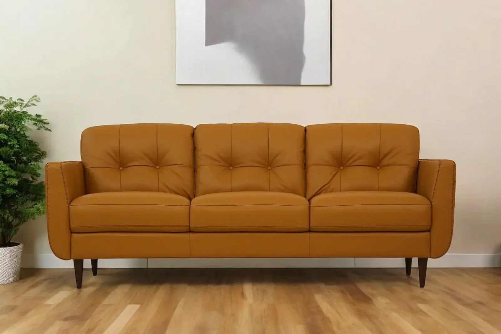 83" Orange Leather Sofa With Black Legs - Homeroots - Flyclothing LLC