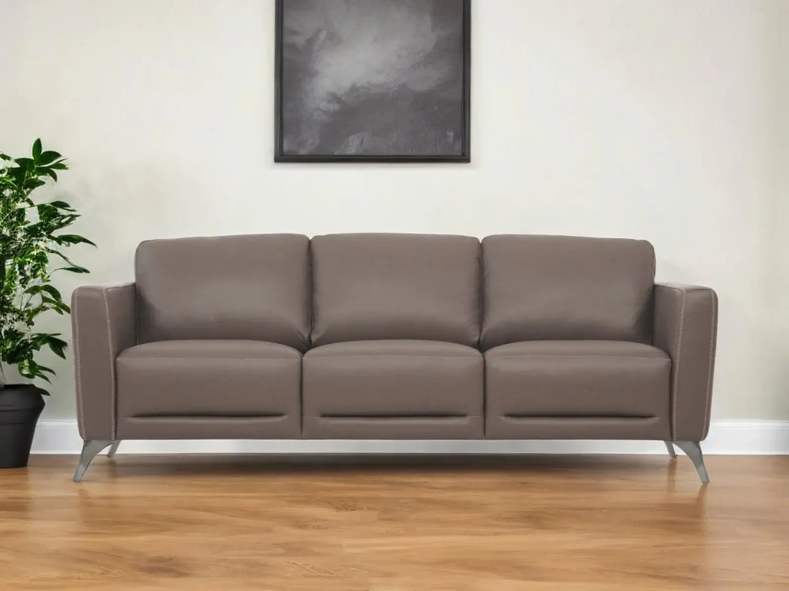 83" Taupe Leather Sofa With Black Legs - Homeroots - Flyclothing LLC