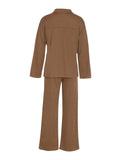 Collared Neck Long Sleeve Top and Drawstring Pants Set - Trendsi