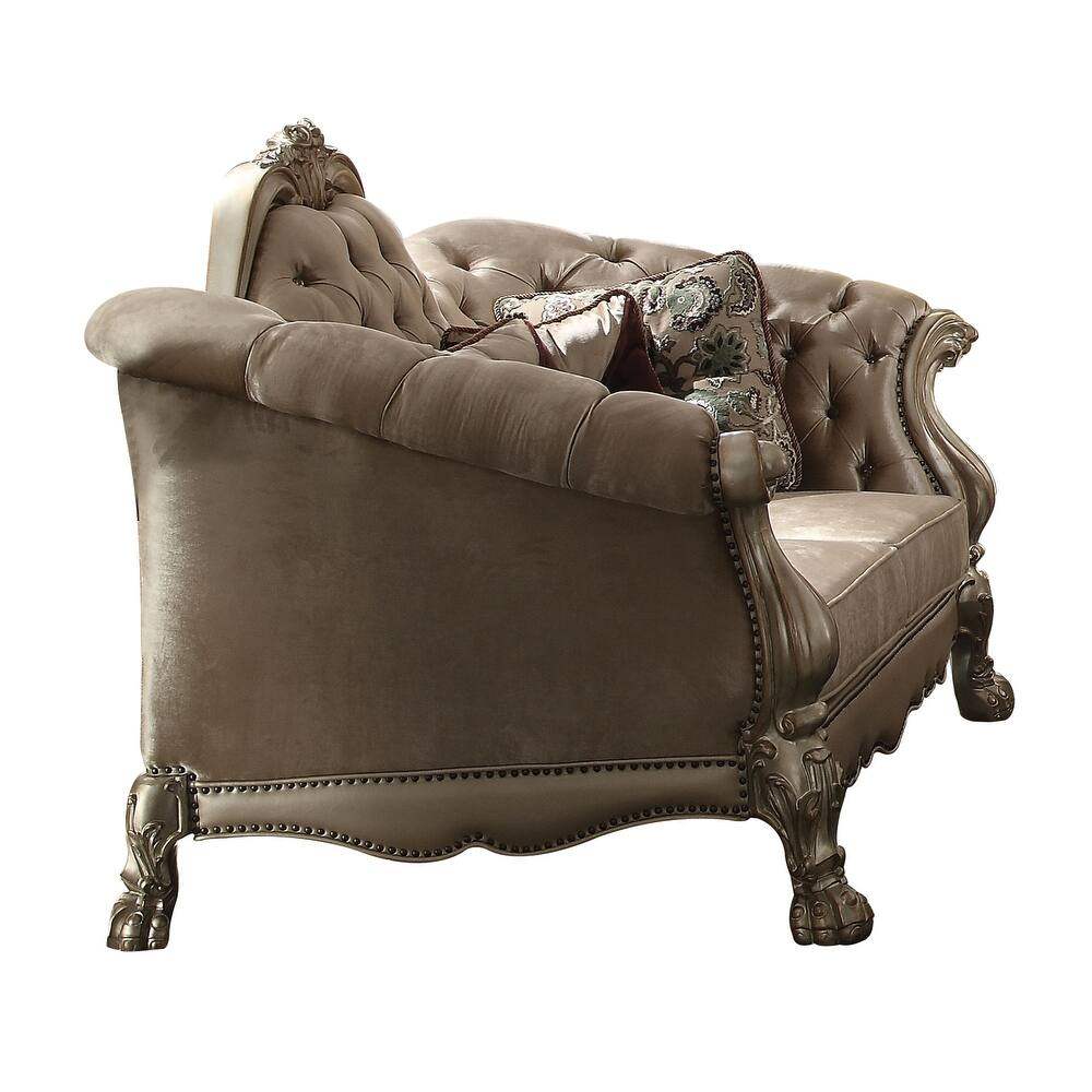 96" Bone Velvet Sofa And Toss Pillows With Gold Legs - Homeroots - Flyclothing LLC