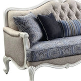 88" Cream Linen Damask Sofa And Toss Pillows With White Legs - Homeroots - Flyclothing LLC