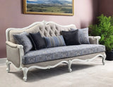 88" Cream Linen Damask Sofa And Toss Pillows With White Legs - Homeroots - Flyclothing LLC