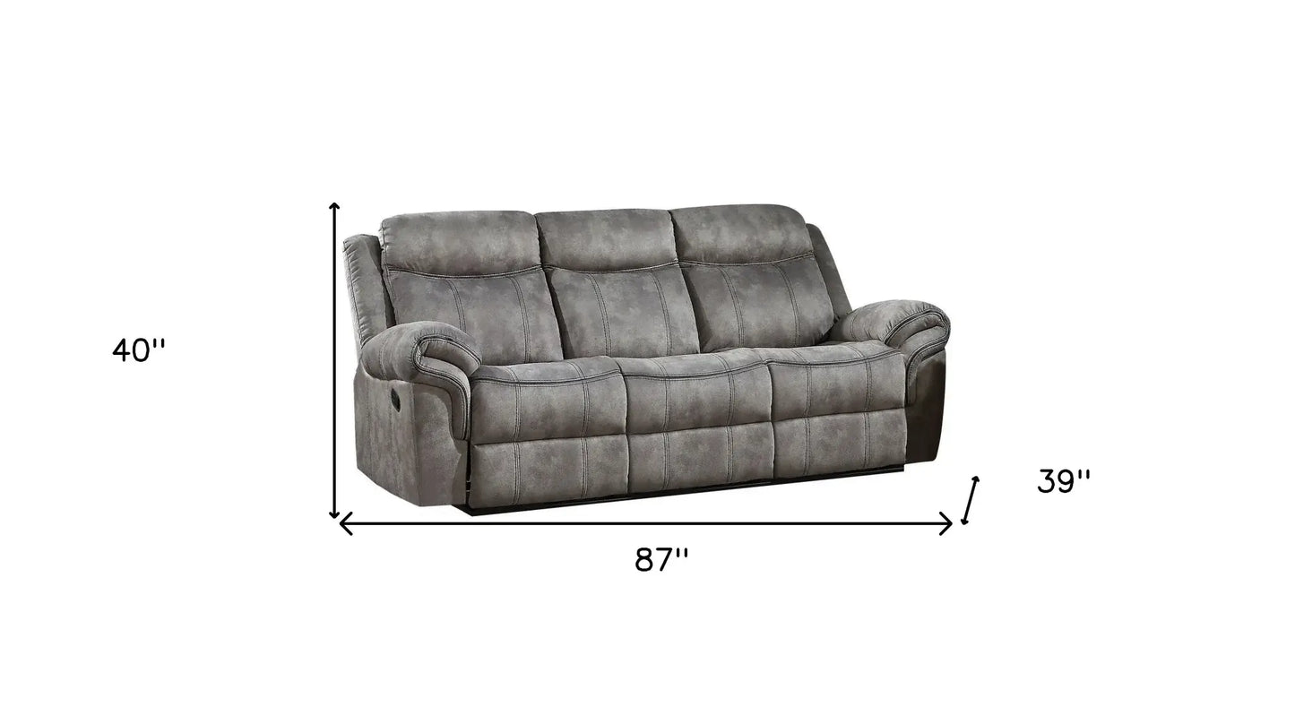 87" Gray Velvet Reclining USB Sofa With Black Legs - Homeroots - Flyclothing LLC