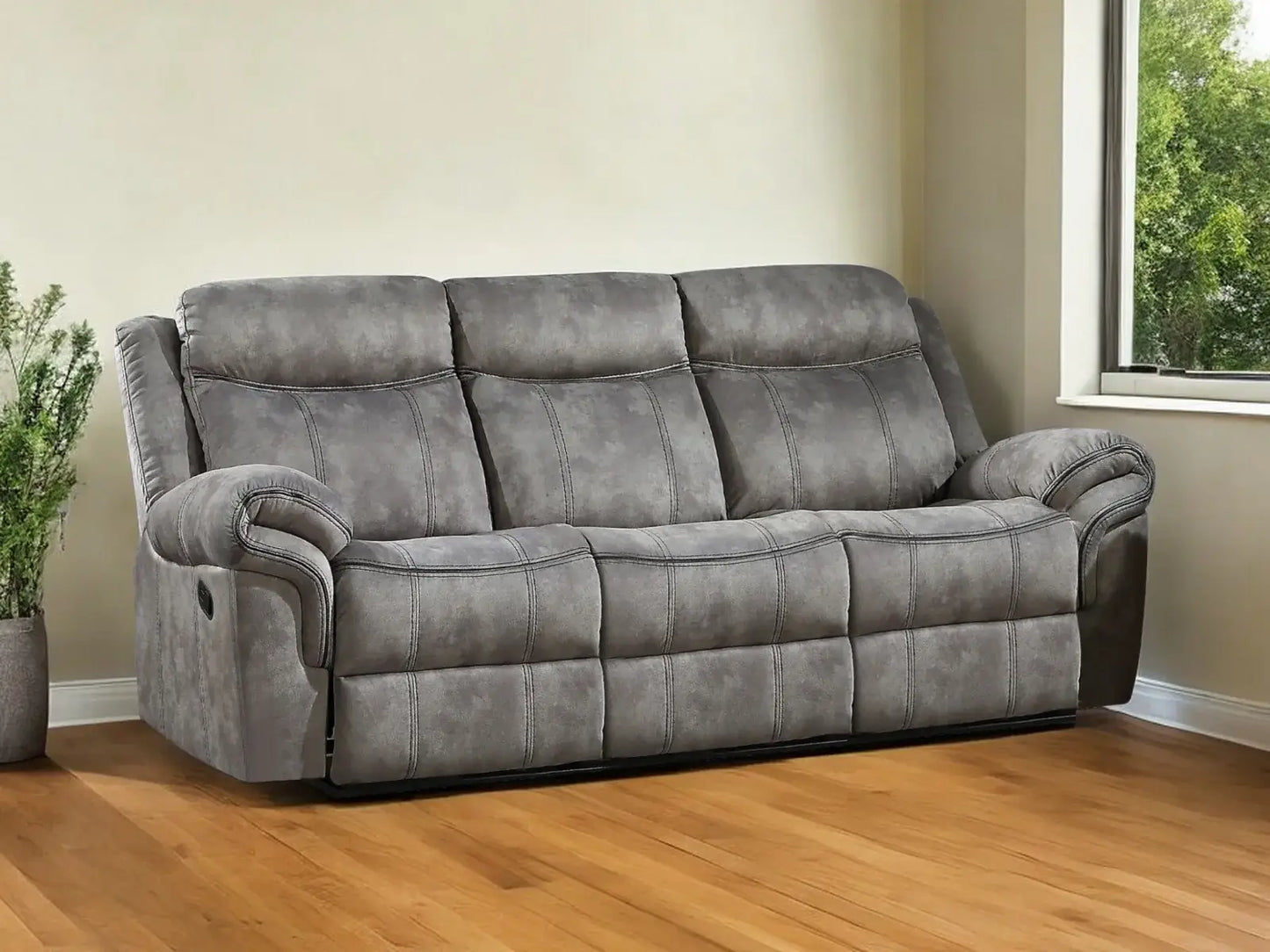 87" Gray Velvet Reclining USB Sofa With Black Legs - Homeroots - Flyclothing LLC