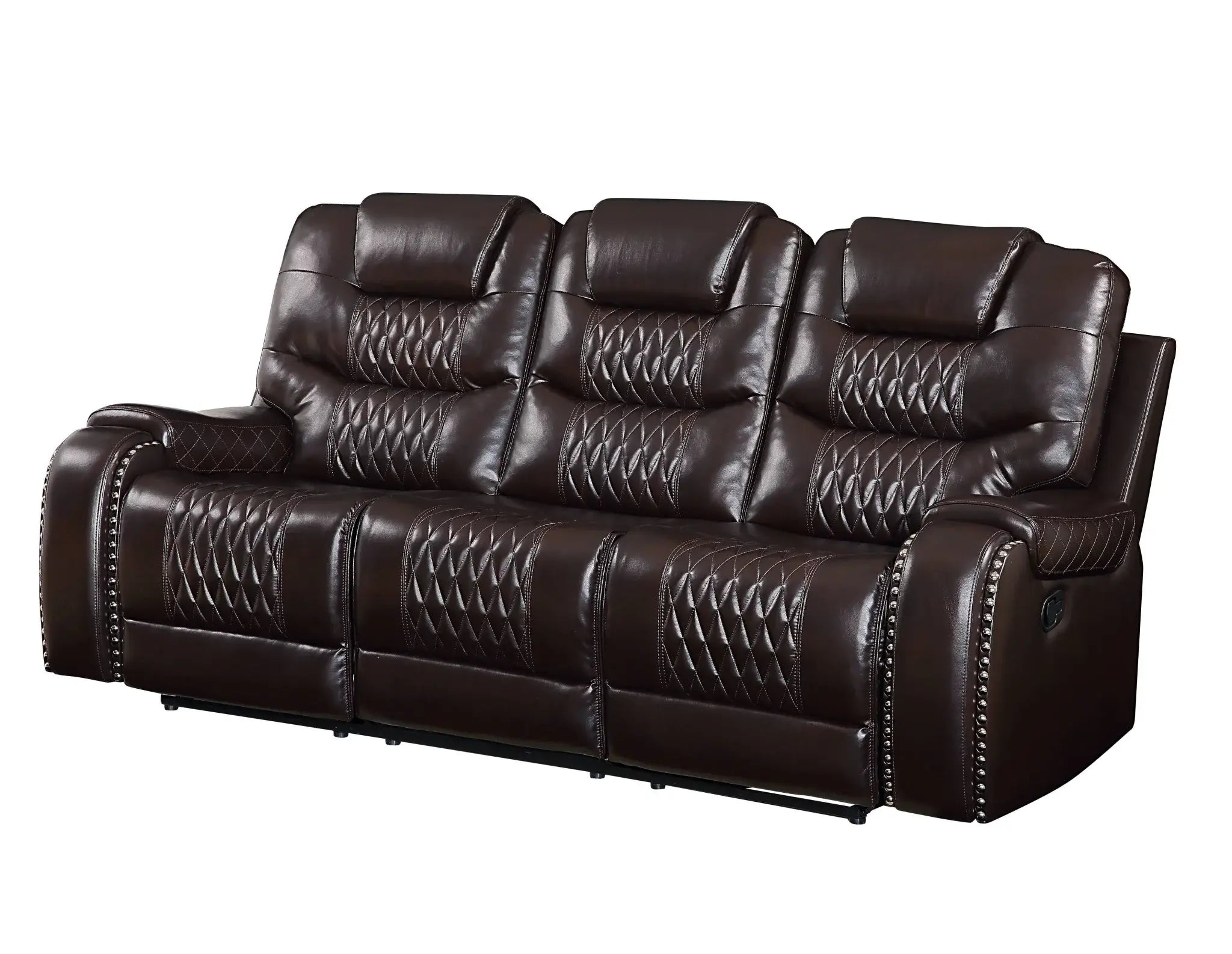 90" Brown Faux Leather Reclining Sofa With Black Legs - Homeroots - Flyclothing LLC