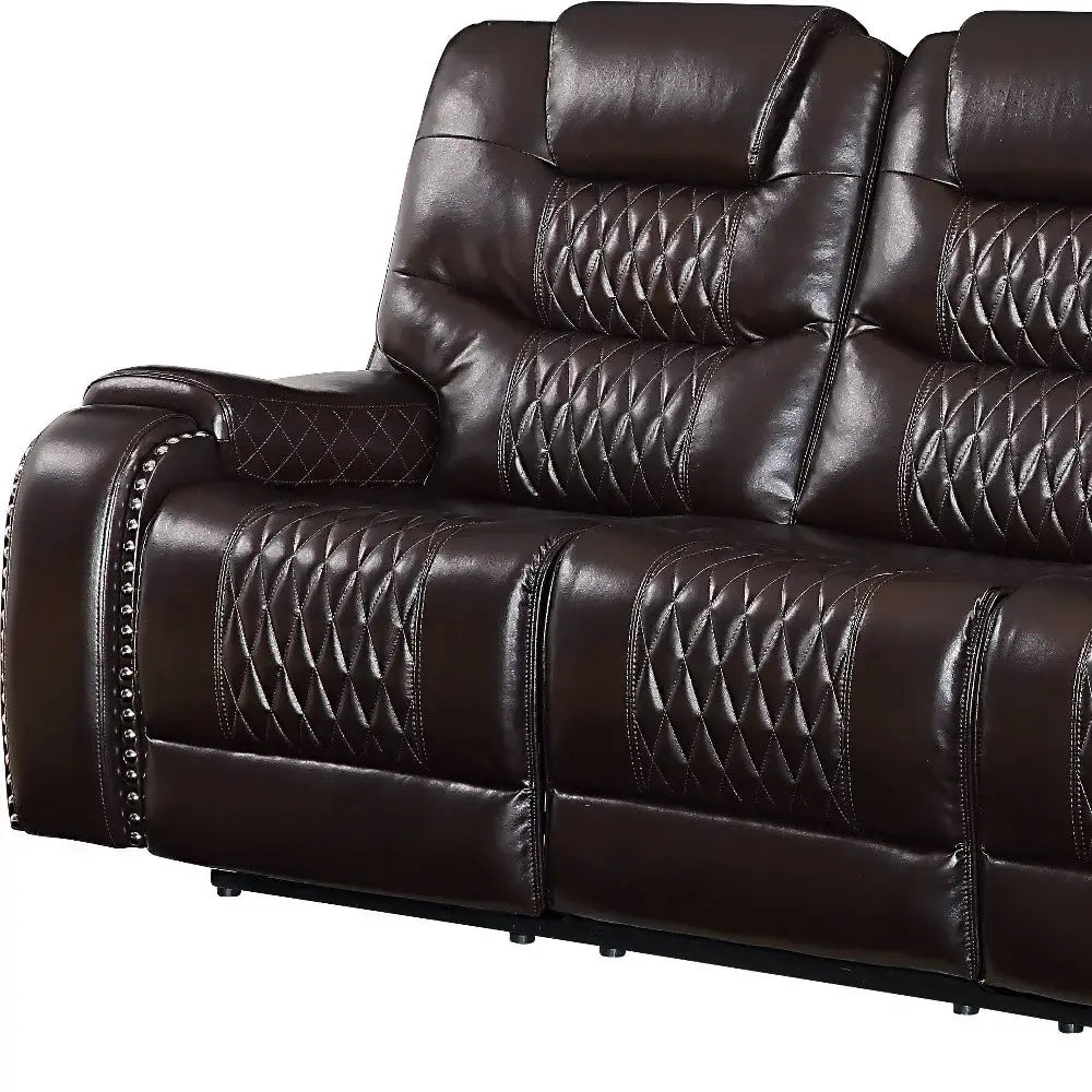 90" Brown Faux Leather Reclining Sofa With Black Legs - Homeroots - Flyclothing LLC