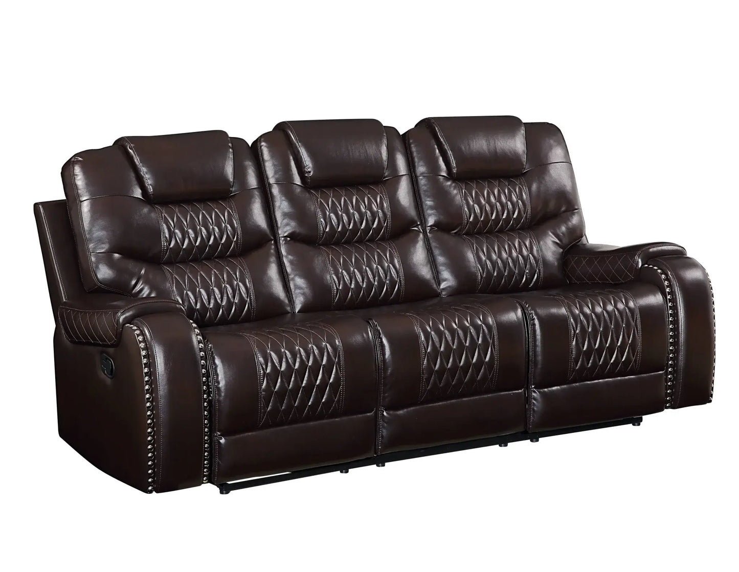 90" Brown Faux Leather Reclining Sofa With Black Legs - Homeroots - Flyclothing LLC