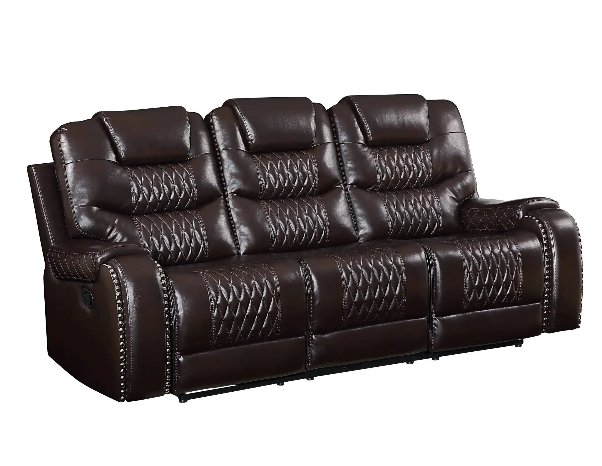 90" Brown Faux Leather Reclining Sofa With Black Legs - Homeroots - Flyclothing LLC