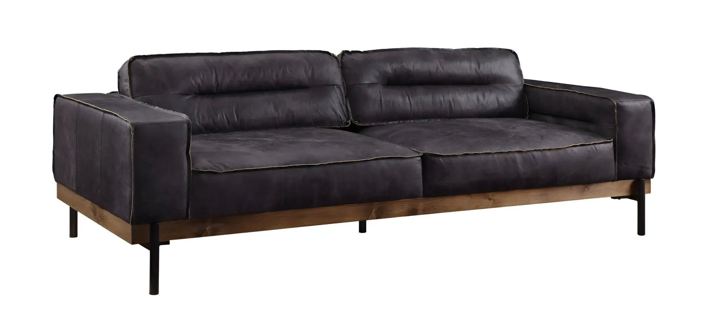 96" Ebony Top Grain Leather Sofa With Black Legs - Homeroots - Flyclothing LLC