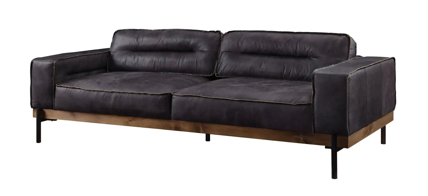 96" Ebony Top Grain Leather Sofa With Black Legs - Homeroots - Flyclothing LLC